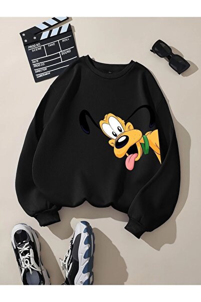 oneagılyazı 3 Yarn Combed Cotton Cute Dog Printed Circular Neck Unisex Oversi...