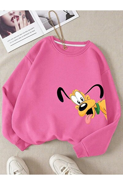 oneagılyazı 3 Yarn Combed Cotton Cute Dog Printed Circular Neck Unisex Oversi...