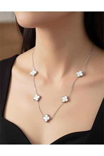 staınless steel Women's Stainless Steel 4 Leaf Clover Necklace - White