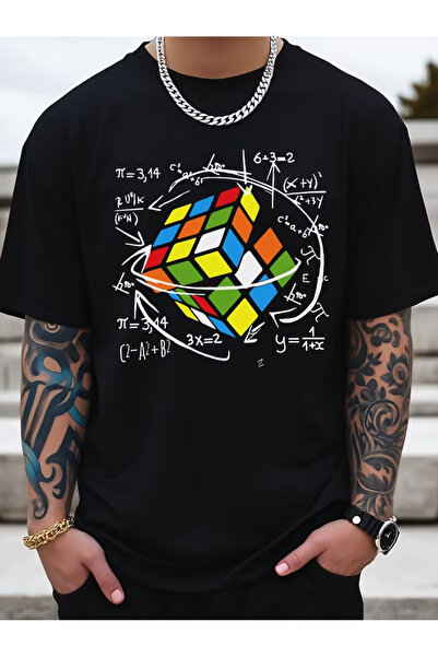 EYMORA تي شيرت رجالي ماتماتيك كيوب مطبوع
