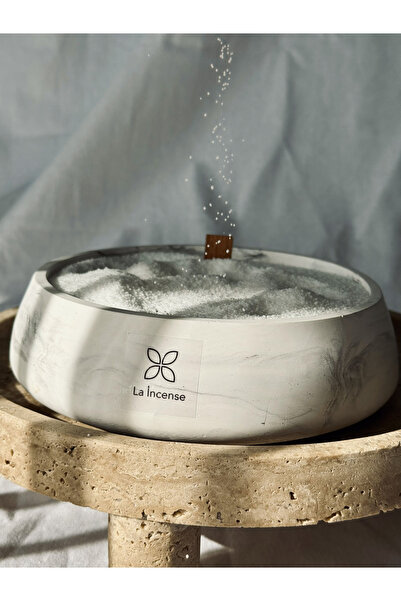 La incense Dekoratif Mermer Desenli Kase - İnci Tozu Mum ve Ahşap Fitil ( Son...