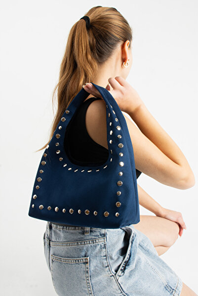 cocy-col Dei̇mos Model Zimbali Suede Navy Blue Women's Hand and Shoulder Bag