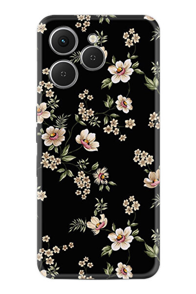 TECNO Spark 40 (Km5n) Kılıf Boutique Baskılı Resimli Siyah Fon Çiçek Pcode -045
