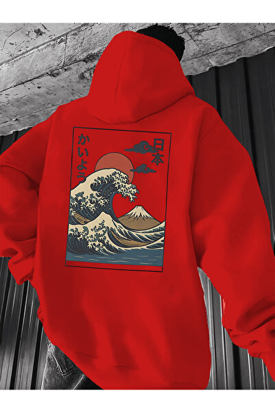 cc collection Hanorac supradimensionat cu glugă, imprimat cu valuri japoneze,...