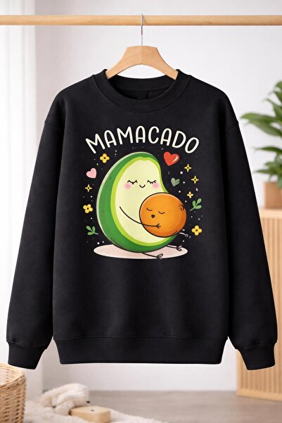 Oceanwear Mamacado Printed Crew Neck Black Plain Women's Sweatshirt