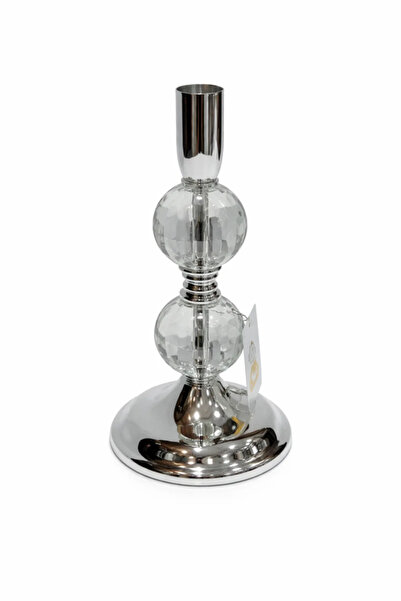 Urbanza حامل شموع زجاجي كريستالي بقاعدة فضية – حامل شموع أنيق ومزخرف