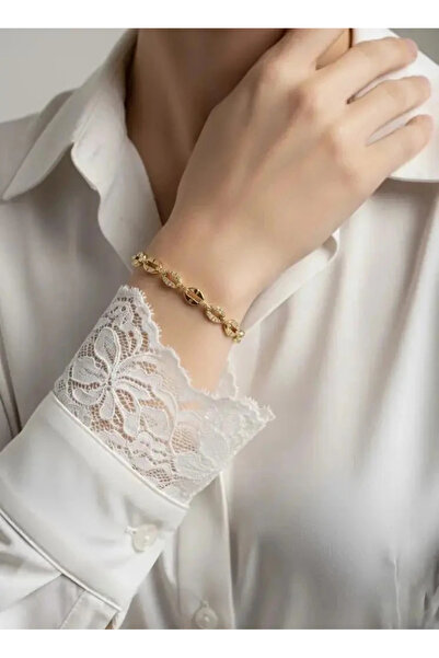 Dorvina YSX Vip Çelik Üzerine 14K Altın Kaplama Zirkon Taşlı Kadın Bileklik