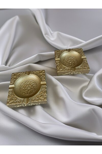 elithe Matte Gold Color Square Decorative Ashtray Set of 2 – Plaster Tabletop...