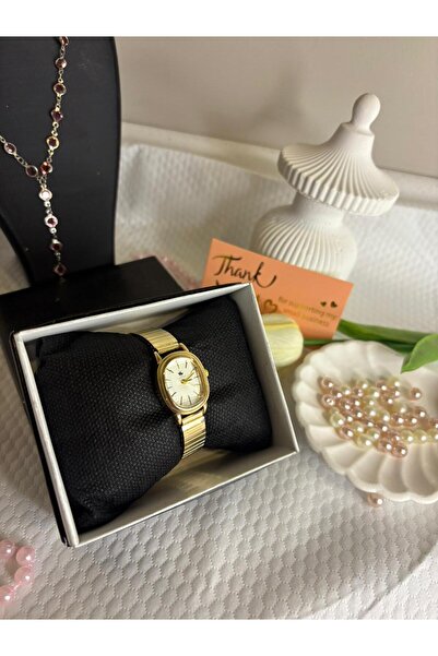 AYLORA'M Altın Gold Renk Minimalist Oval Kasa Retro İnce Kordonlu Kol Saati