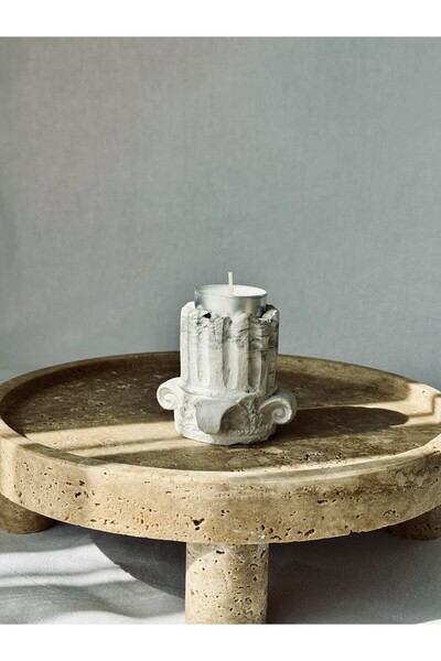 La incense Tealight Mumluk Antik Sütun Dekoratif Mermer Desenli ve Tealight Mum