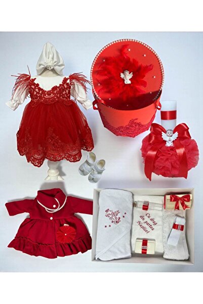 Botez cu Alina Set complet botez fetita Alina – rosu cu palton si tematica in...
