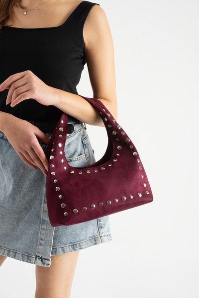 Adox Çanta Hera Model Zimbali Suede Burgundy Women's Hand and Shoulder Bag