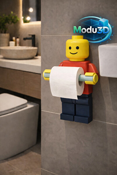 modu3d حامل ورق التواليت المرح بتصميم ليغو آدم - إكسسوار حمام مزخرف