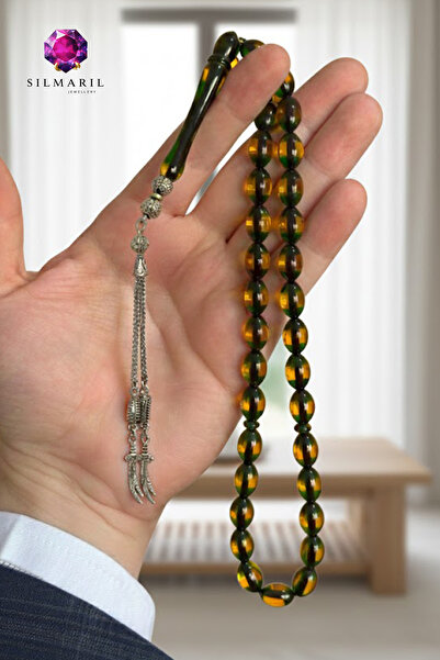 Silmaril Store سبحة من العنبر الأخضر اللامع، هدية رجالية أنيقة، سبحة عنبر للر...