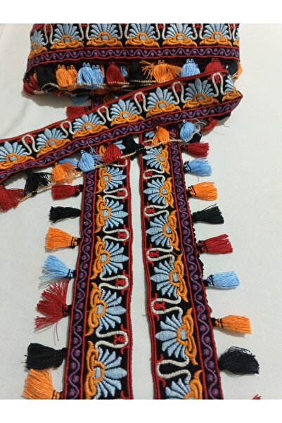 ULUPAMİR Renkli Püsküllü Halı Paspas Perde Kenarı Dekoratif Şerit(1 metre)