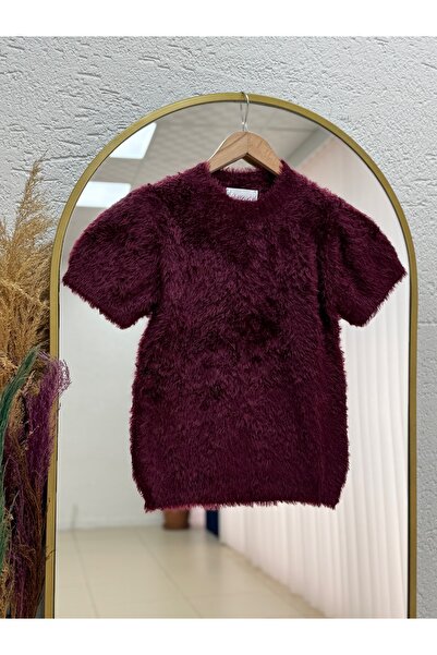 MİHRA STORE Gennaya Short Sleeve Soft Sweater-Zi̇5582 Plum