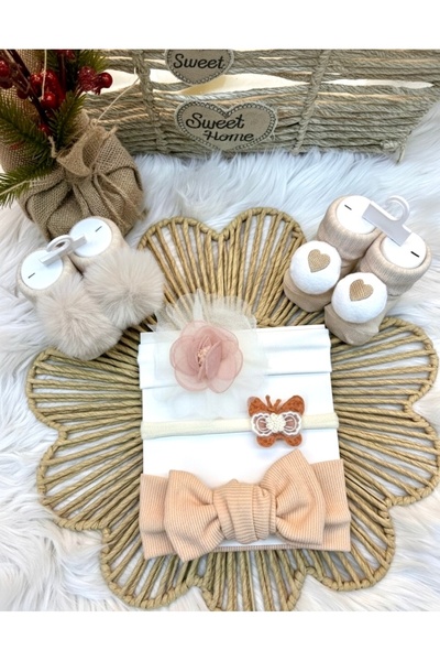 Little Lufi Baby 3.lü saç bandı ve 2.li pomponlu çorap