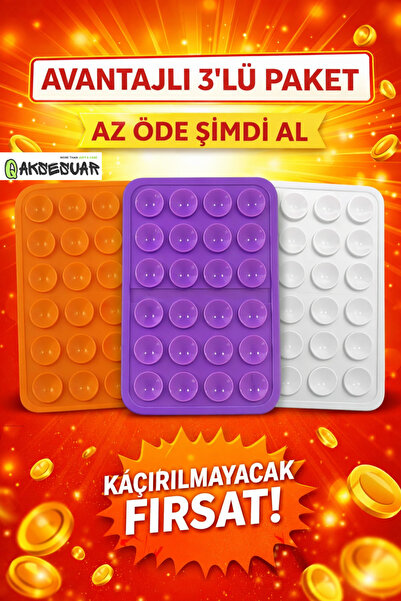 Q Aksesuar 3’lü Silikon Vakumlu Telefon Tutucu | Yapışkanlı Kaymaz Vantuzlu C...