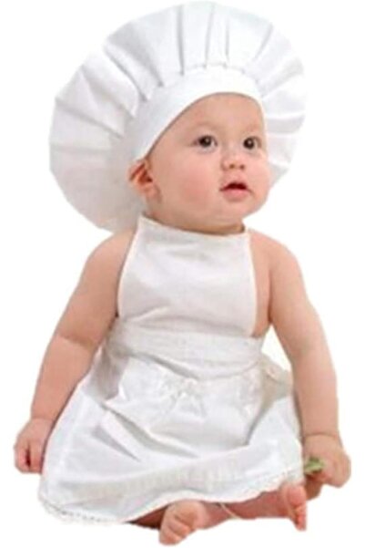 OASISGALORE طقم مريلة وقبعة طاهٍ أبيض