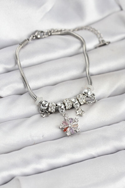 Skygo سوار نسائي من النحاس الفضي اللون مع تعليقة نجمة ملونة - TJ-BB8186