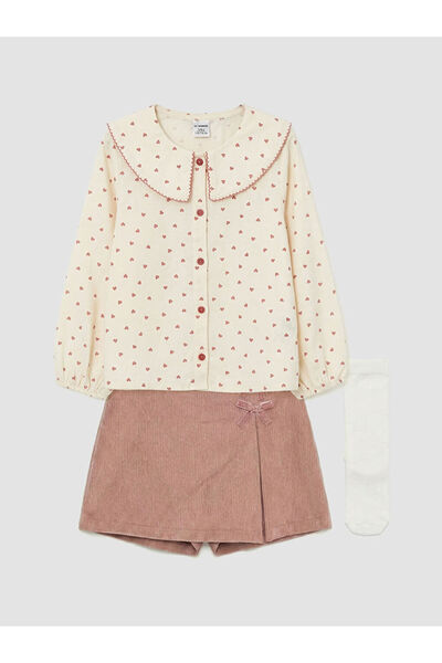 LC Waikiki LCW Kids Ecru guler tip Peter Pan Set 3 piese pentru fete