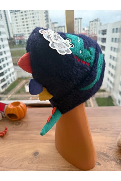 Blotch Cute Dinosaur Embroidered Double-Layered Beanie with Colorful Tail on ...