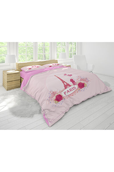 SAREL Pink Paris Motif 3D Double Duvet Cover Set