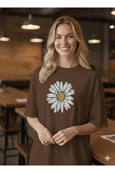 Modaikon Papatya Printed Summer T-Shirt Oversized