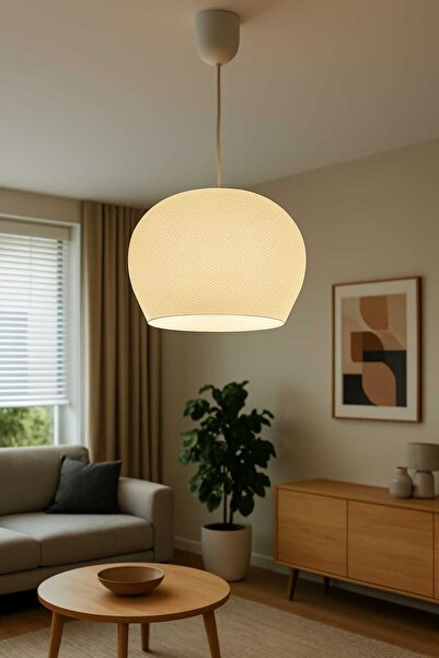 Limon 3D Desing Lunaria Beyaz Minimal Dokulu Modern Tekli Sarkıt Avize (Biopl...