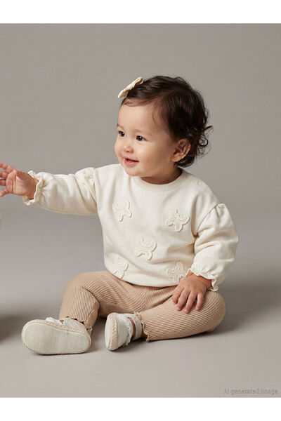 LC Waikiki Lcw Baby Beige Crew Neck Baby Girl Sweatshirt and Leggings