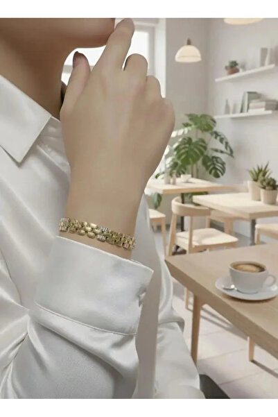 Dorvina YSX Vip Kararmaz Çelik Üzerine 14K Altın Kaplama Zirkon Taşlı Kemik Z...