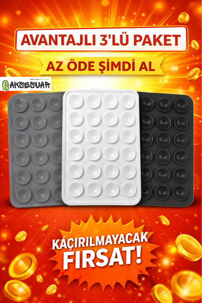 Q Aksesuar 3’lü Silikon Vakumlu Telefon Tutucu | Yapışkanlı Kaymaz Vantuzlu C...