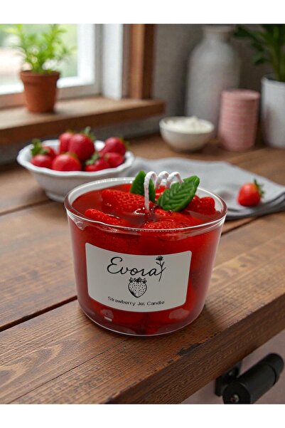 EVORADESIGNE Evora Design Çilekli Reçel Görünümlü Jel Mum – Dekoratif & El Ya...
