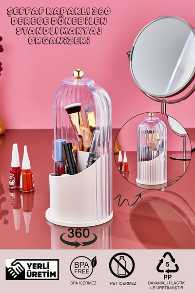espashome Прозорий органайзер для косметики з кришкою, що обертається на 360°...