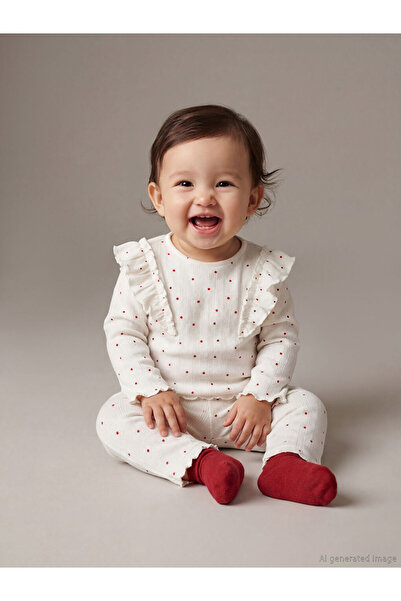 LC Waikiki Tricou și jambiere pentru fetiță Ecru guler rotund cu detaliu cu v...