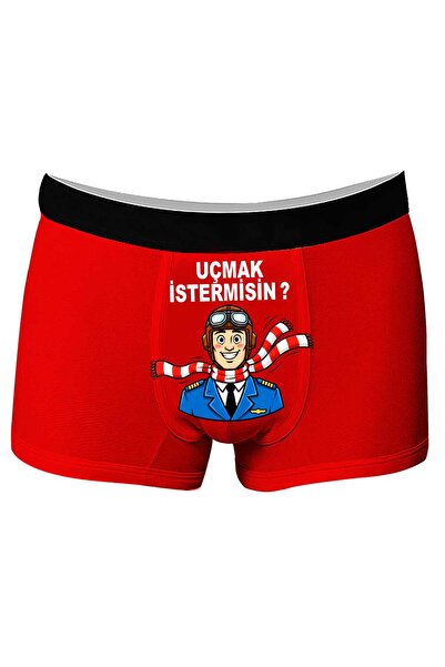 Onudabunuda Baskılı Erkek Boxer Uçmak İstermisin Kırmızı