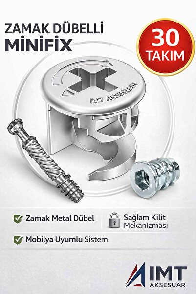 İMT AKSESUAR Zamak Metal Dübelli Minifix Gövde Mil ve Dübel Seti - Mobilya ve...