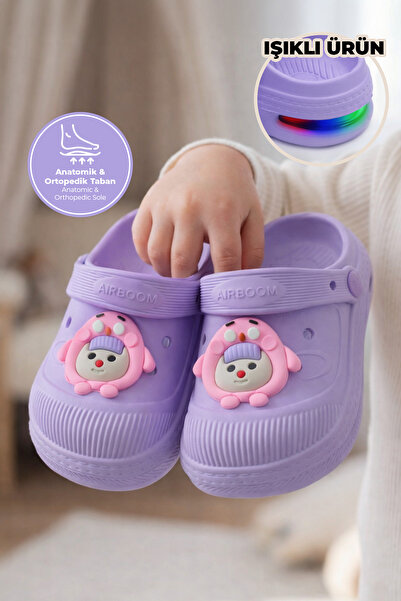 Beınsteps Işıklı Çocuk Sandalet Terlik Havuz Okul Kreş Günlük Işıklı Unisex Lila Sandalet Terlik