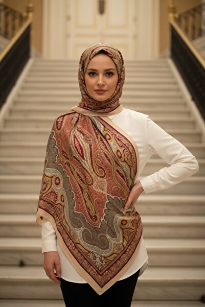 Noorella Scarf Arvena - Retro Desen Şal Bej - Kaymaz ve Yumuşak Dokulu Şal