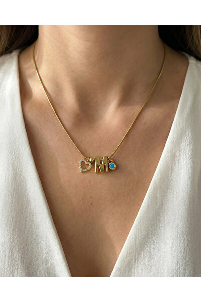 Gleemy accesories Altın Kaplama Harf Ve Zirkon Kalp,nazar boncuğu ile tasarla...