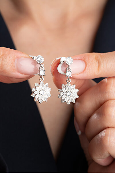 ÇEKİRDEK JEWELRY 925 Ayar Gümüş Lotus Çiçeği Küpe