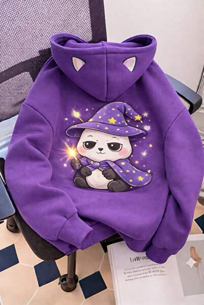 YRN COLLECTION Hanorac unisex mov, drăguț, imprimat, supradimensionat, cu glu...