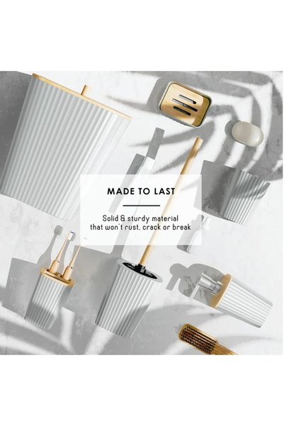 ZJ&Brothers 6 Pcs Bathroom Accessories Set, Toilet Brush, Soap Dispenser, Toothbrush Holder, Cup, (White S)