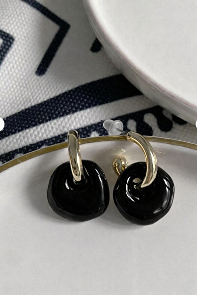 Dora Accessories Black Enamel Two Piece Design Earrings