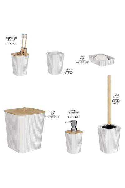 ZJ&Brothers 6 Pcs Bathroom Accessories Set, Toilet Brush, Soap Dispenser, Toothbrush Holder, Cup, (White S)