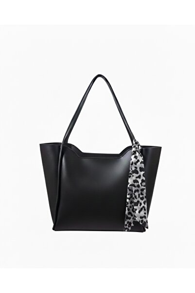 Arvelia Geantă de mână și de umăr pentru femei, neagră, cu eșarfă și fermoar ...