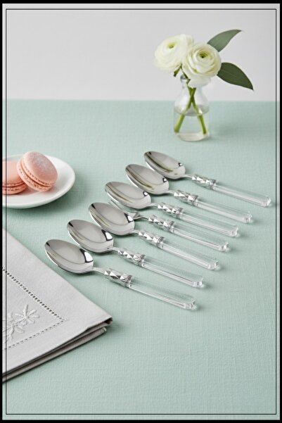 İN3DEX طقم ملاعق حلوى شفافة من الفولاذ المقاوم للصدأ مكون من 6 قطع