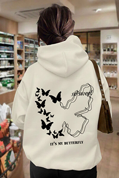 EFFRENATU Butterfly Printed Hooded Sweatshirt Hoodie