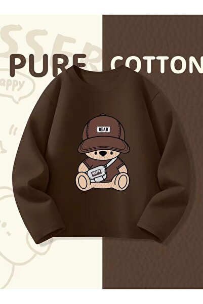 No Plan Суитшърт с принт на мече с шапка за момичета и момчета