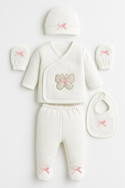 Superbaby Set bebelusi fetite 5 piese – Bluza, pantaloni cu botosei, caciulit...